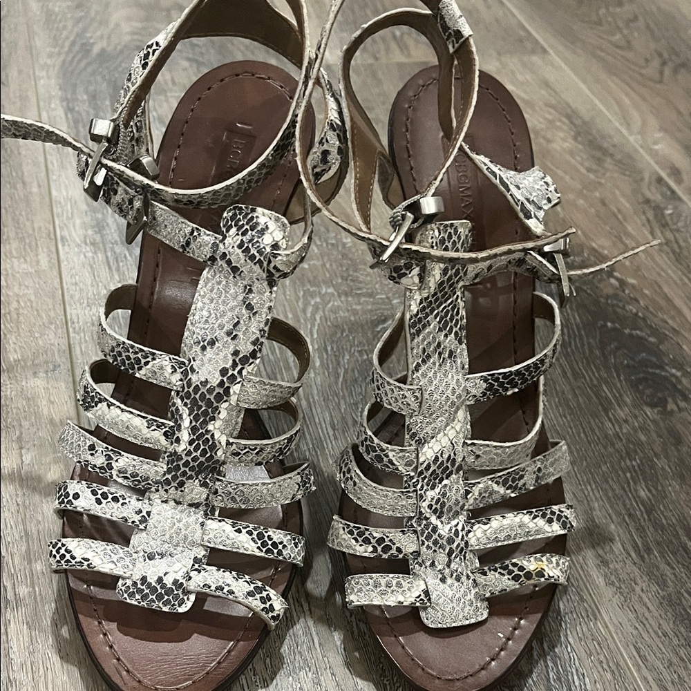 BCBG Snakeskin Multi-Strap Sandals